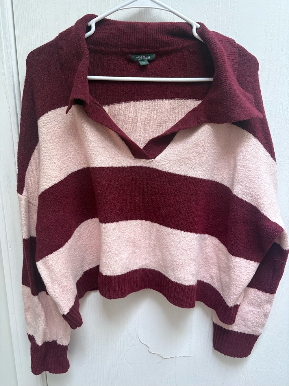 wild fable Burgundy and Light Pink Striped V‑Neck Sweater
